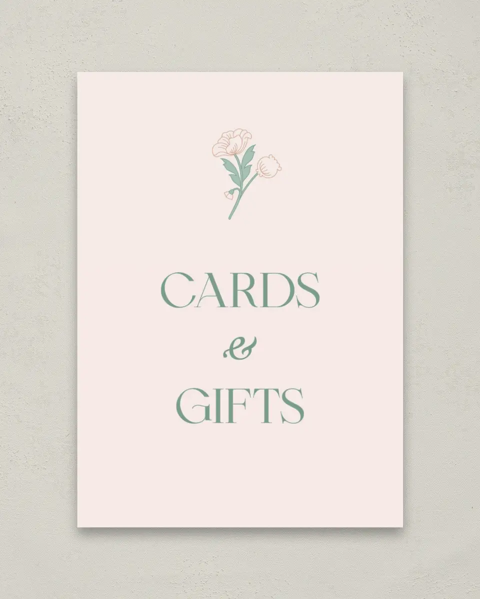 This is a 5" x 7" Cards & Gifts Sign called Vintage Dream printed in full color with Gold foil