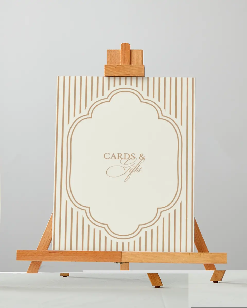 This is a 5" x 7" Cards & Gifts Sign called Beaded Veil printed in full color with Silver foil