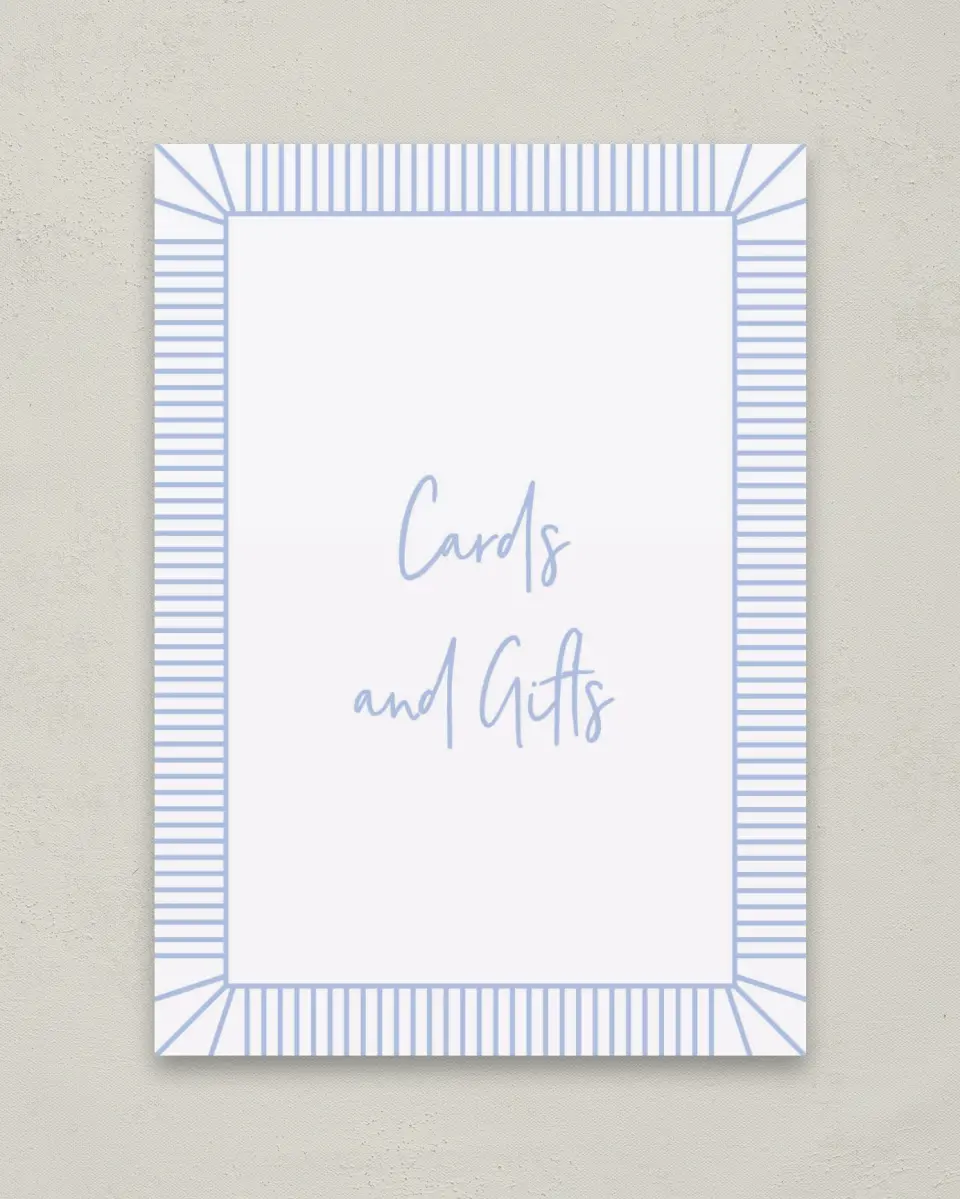 This is a 5" x 7" Cards & Gifts Sign called Framed in Flowers printed in full color with Gold foil