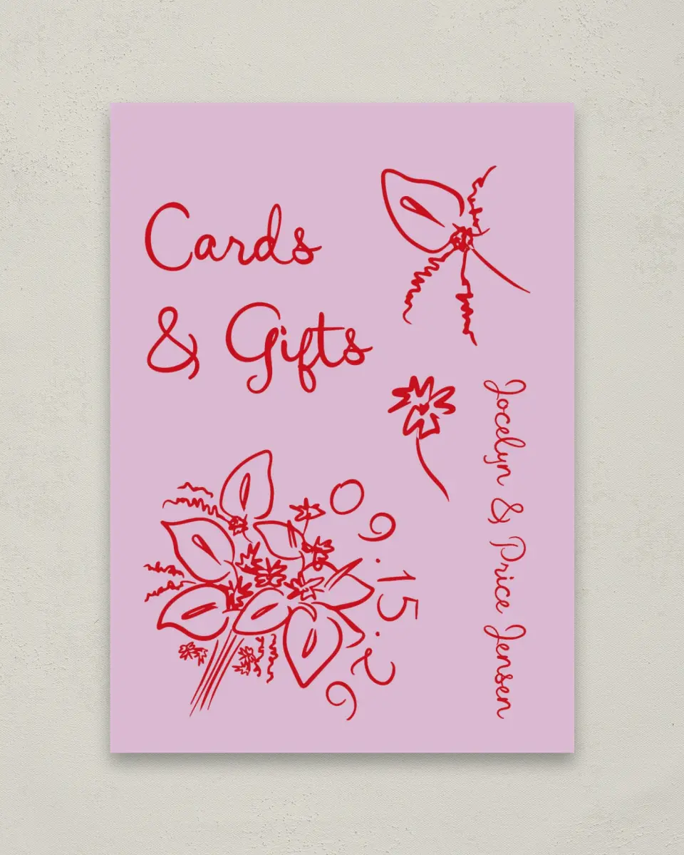This is a 5" x 7" Cards & Gifts Sign called Flourishing Love printed in full color with Gold foil