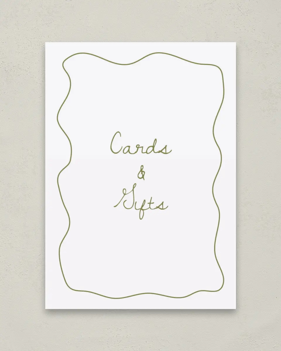 This is a 5" x 7" Cards & Gifts Sign called Soft Garden Vows printed in full color with Gold foil
