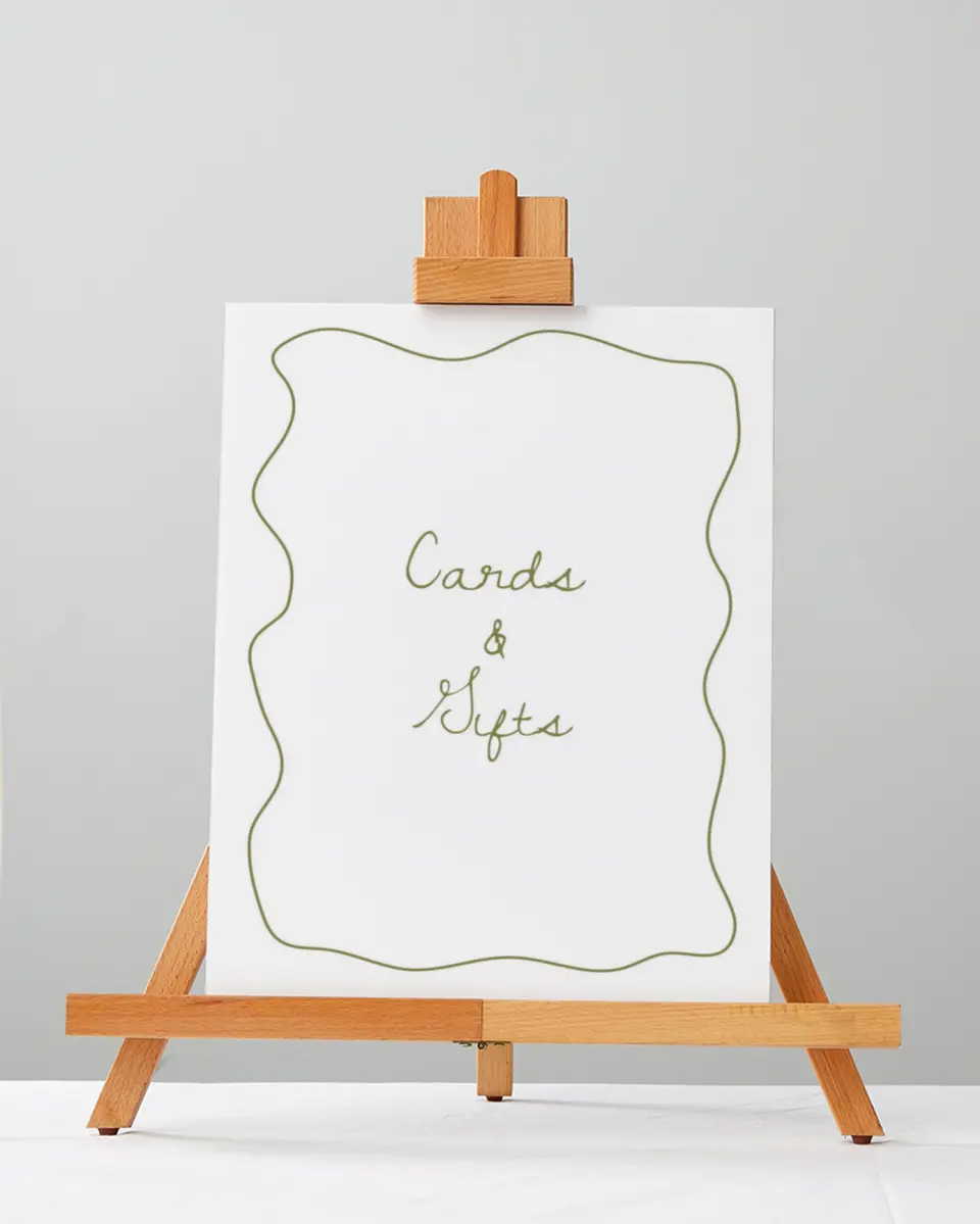 This is a 5" x 7" Cards & Gifts Sign called Soft Garden Vows printed in full color with Silver foil