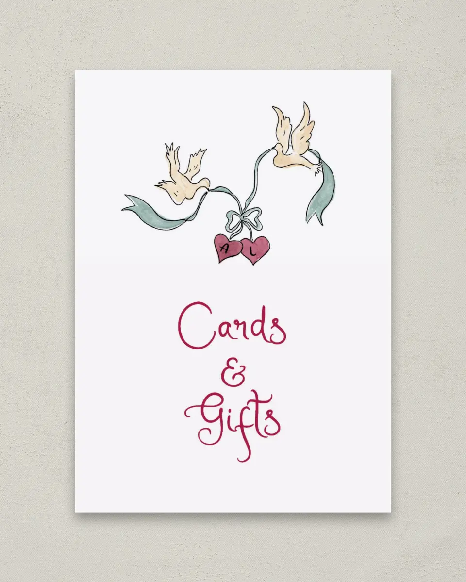 This is a 5" x 7" Cards & Gifts Sign called Love Dove printed in full color with Gold foil