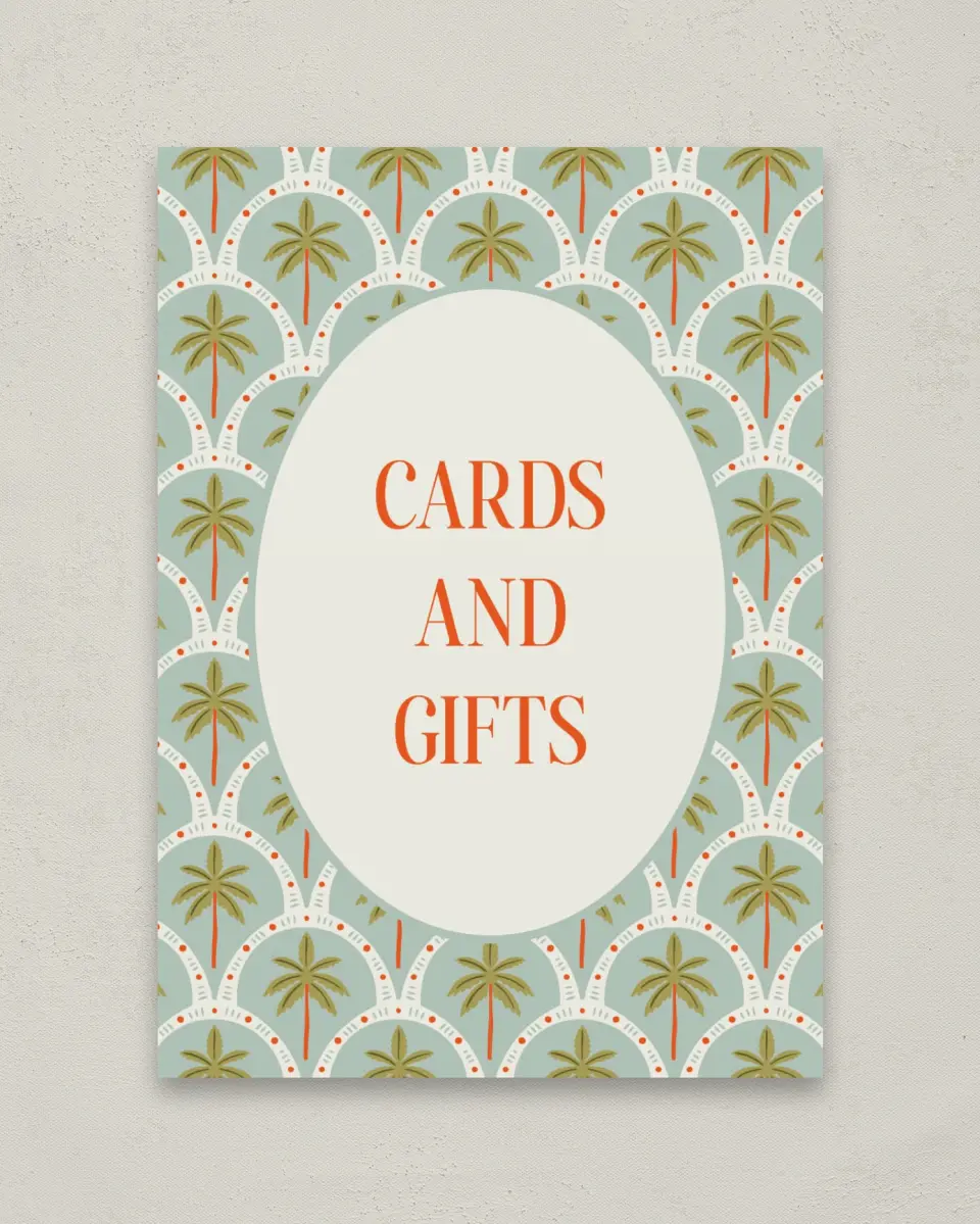 This is a 5" x 7" Cards & Gifts Sign called Tropical Treasure printed in full color with Gold foil