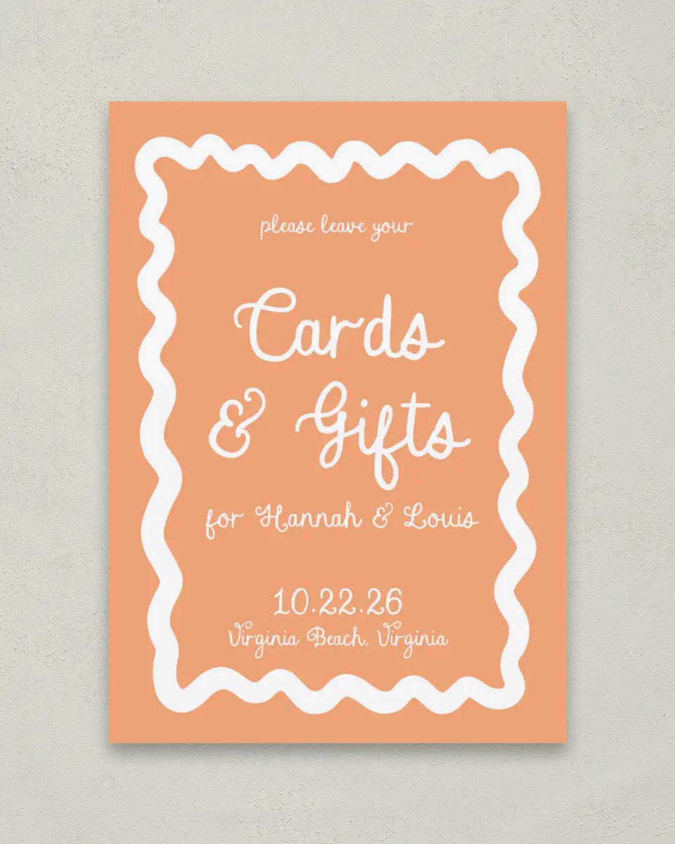 This is a 5" x 7" Cards & Gifts Sign called Wavy Love printed in full color with Rose Gold foil