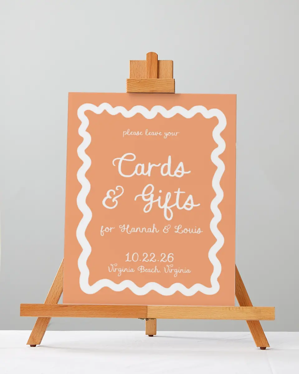 This is a 5" x 7" Cards & Gifts Sign called Wavy Love printed in full color with Gold foil