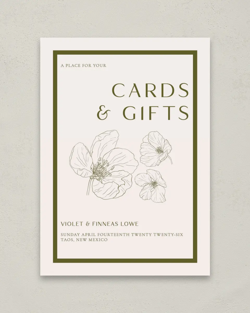 This is a 5" x 7" Cards & Gifts Sign called Delicate Love printed in full color with Gold foil
