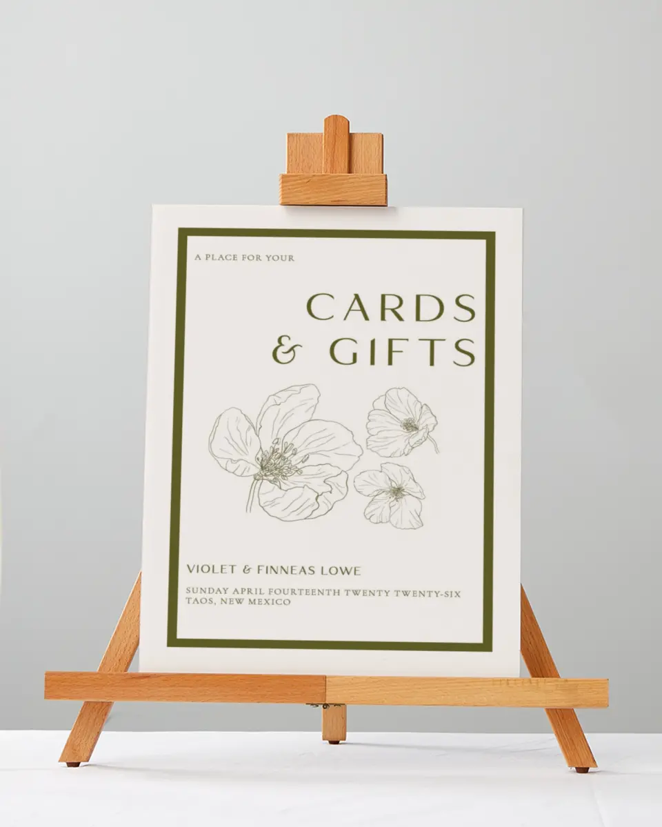 This is a 5" x 7" Cards & Gifts Sign called Delicate Love printed in full color with Silver foil