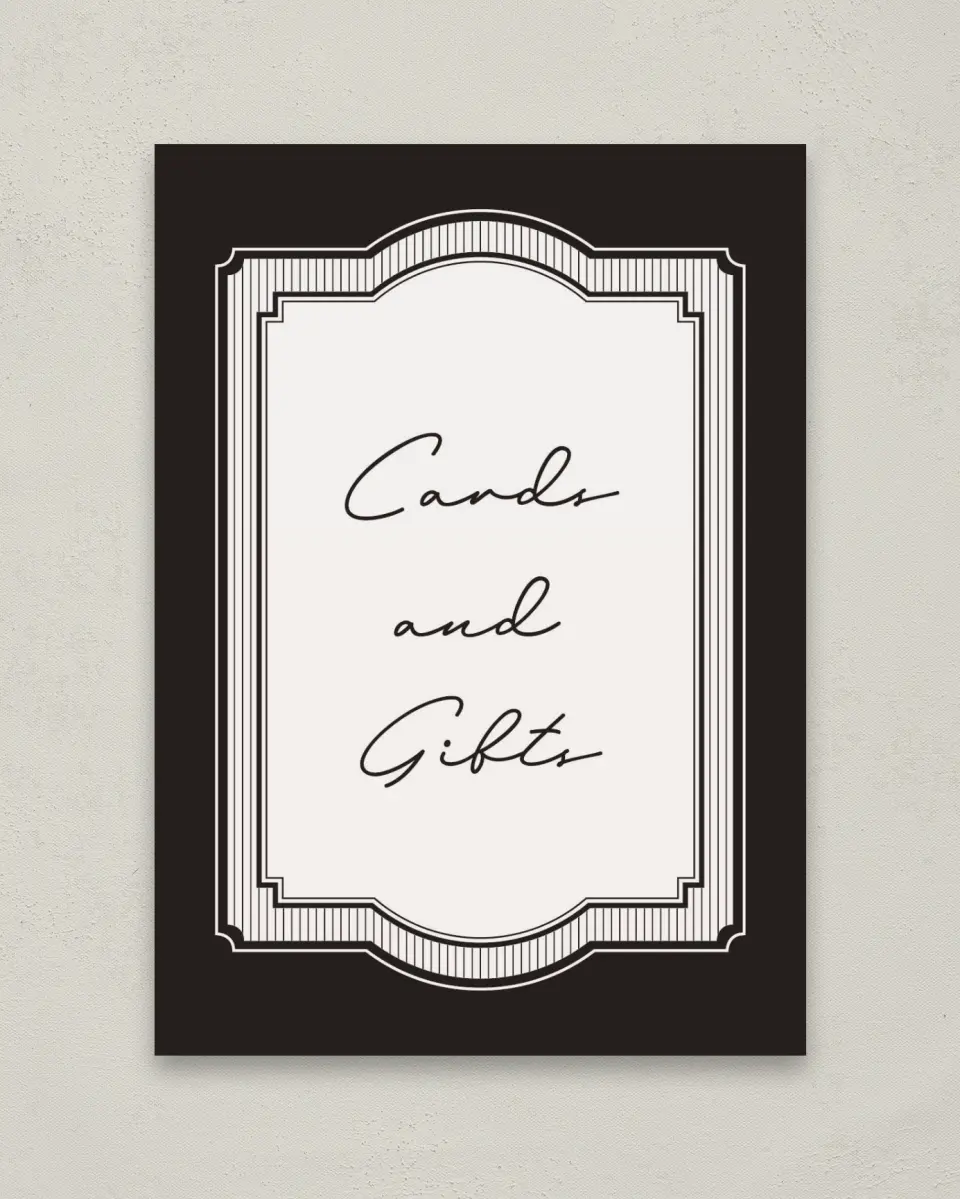 This is a 5" x 7" Cards & Gifts Sign called Opulent Endearment printed in full color with Gold foil