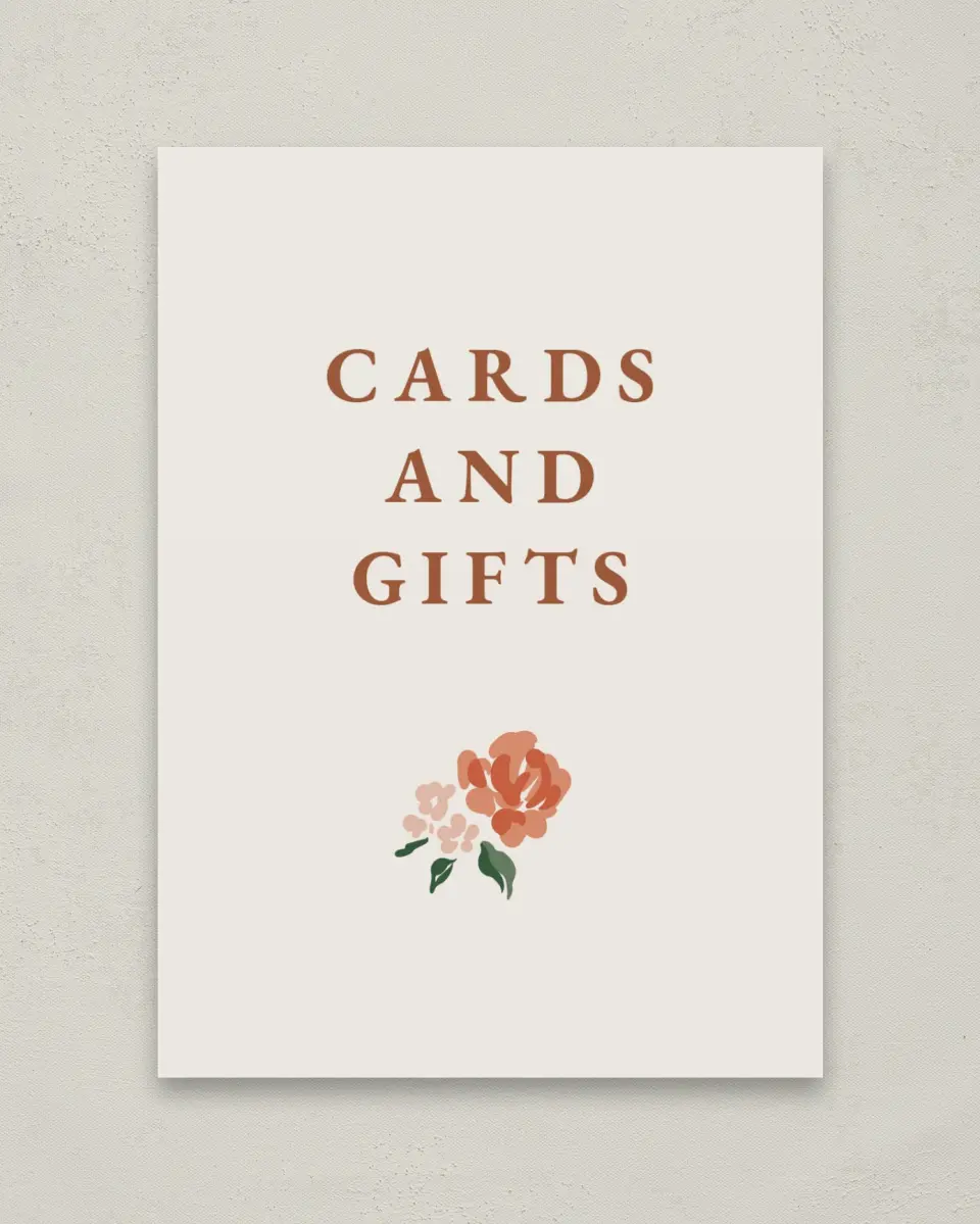 This is a 5" x 7" Cards & Gifts Sign called Plush Petals printed in full color with Gold foil