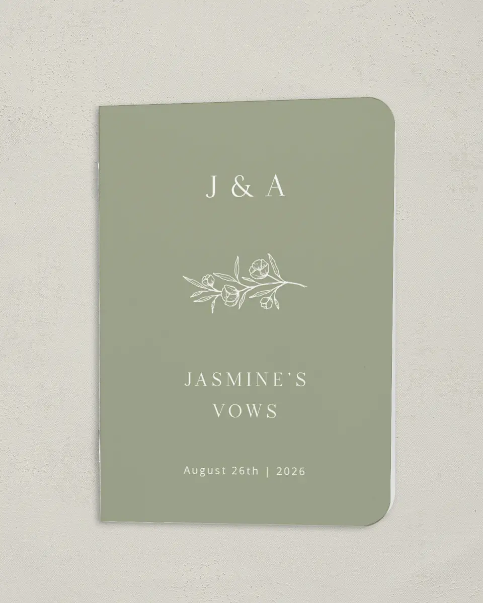 This is a 4" x 5½" Folded Bride Vow Book called The Jasmine (Bride) printed in full color
