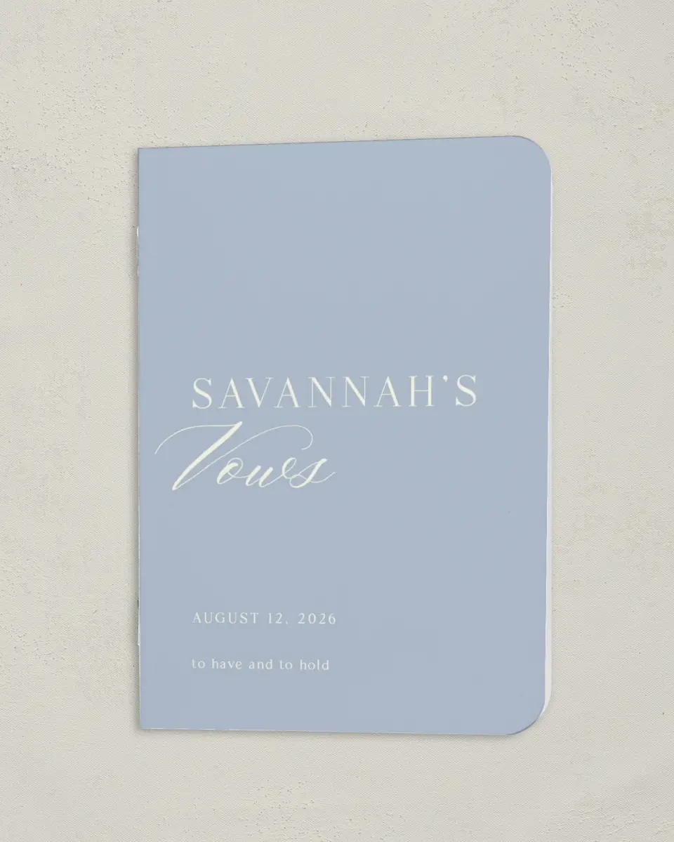 This is a 4" x 5½" Folded Bride Vow Book called The Savannah (Bride) printed in full color