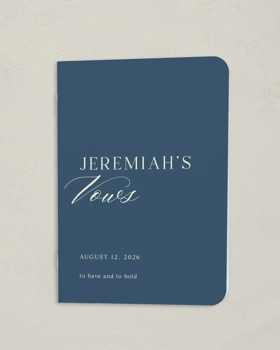 This is a 4" x 5½" Folded Groom Vow Book called The Savannah (Groom) printed in full color