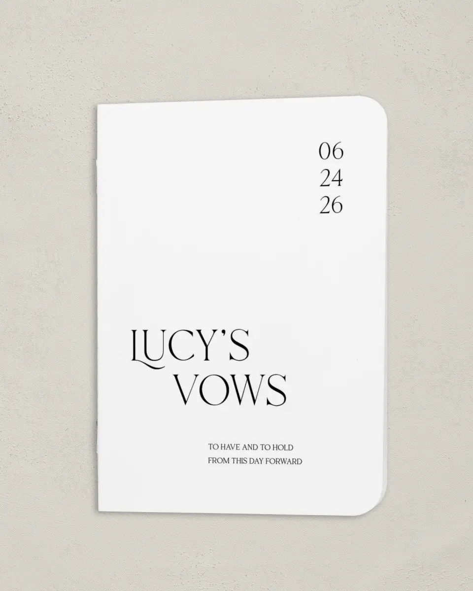 This is a 4" x 5½" Folded Bride Vow Book called The Lucy (Bride) printed in full color