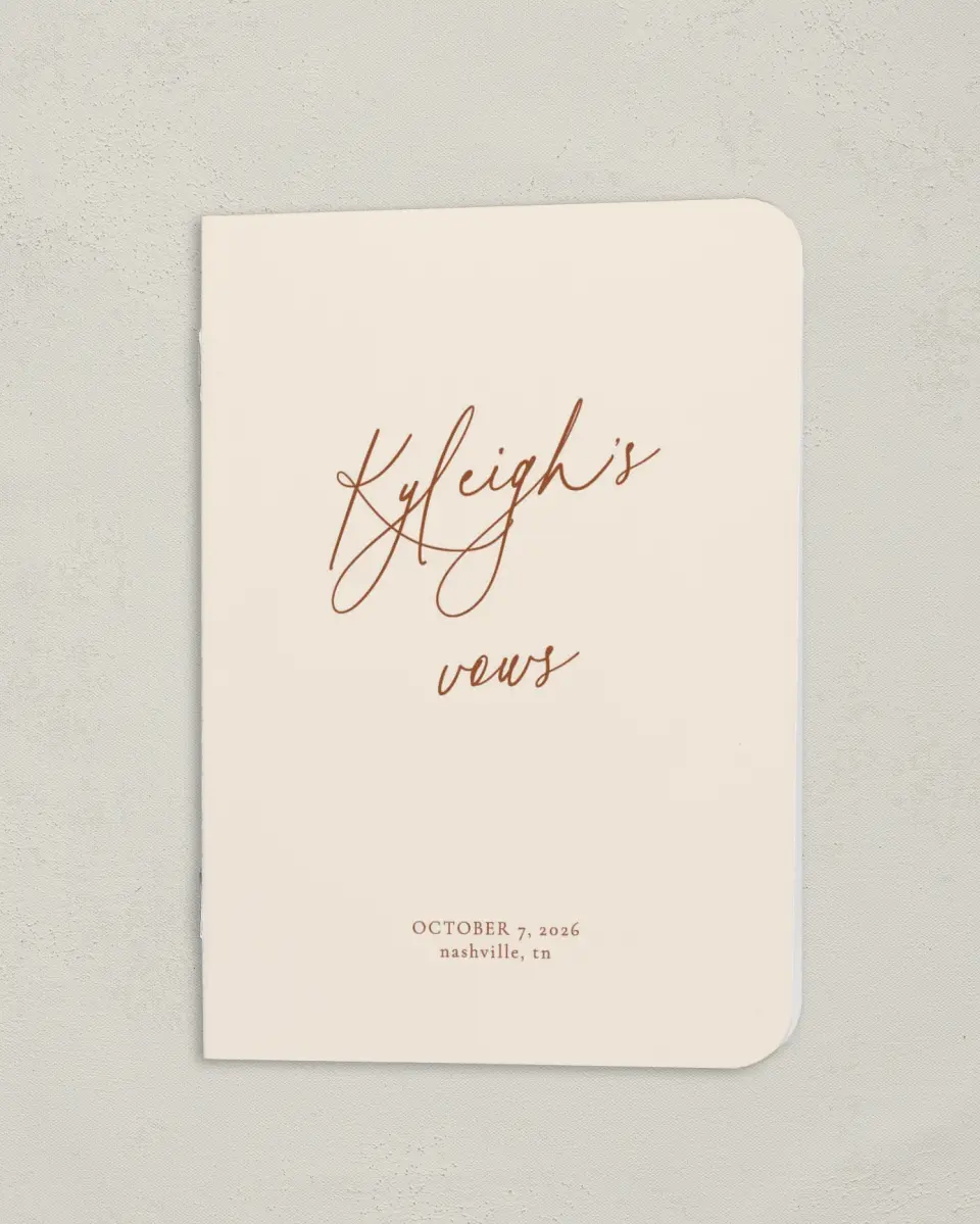 This is a 4" x 5½" Folded Bride Vow Book called The Kyleigh (Bride) printed in full color