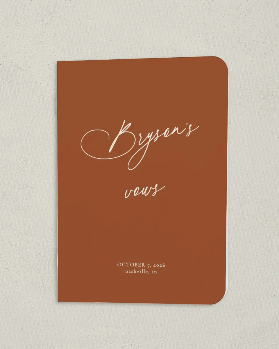 This is a 4" x 5½" Folded Groom Vow Book called The Kyleigh (Groom) printed in full color