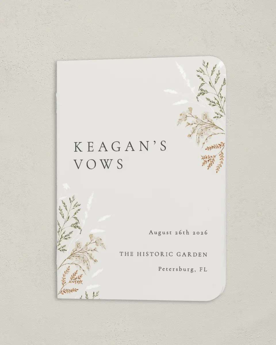 This is a 4" x 5½" Folded Groom Vow Book called Wild Devotion (Groom) printed in full color