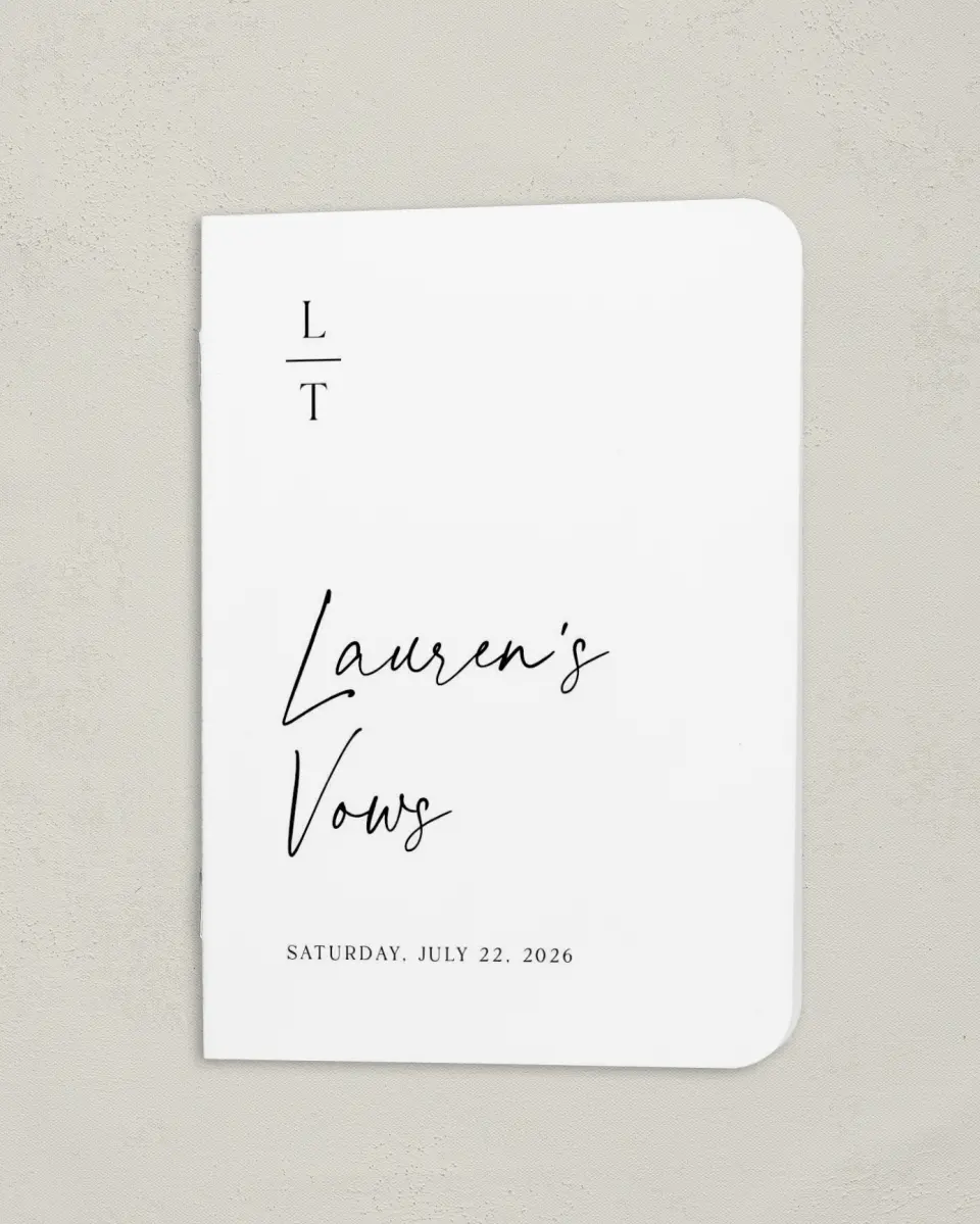 This is a 4" x 5½" Folded Bride Vow Book called The Lauren (Bride) printed in full color