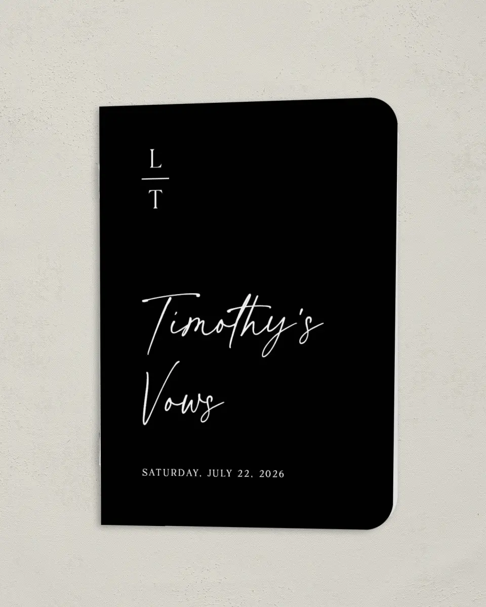 This is a 4" x 5½" Folded Groom Vow Book called The Lauren (Groom) printed in full color