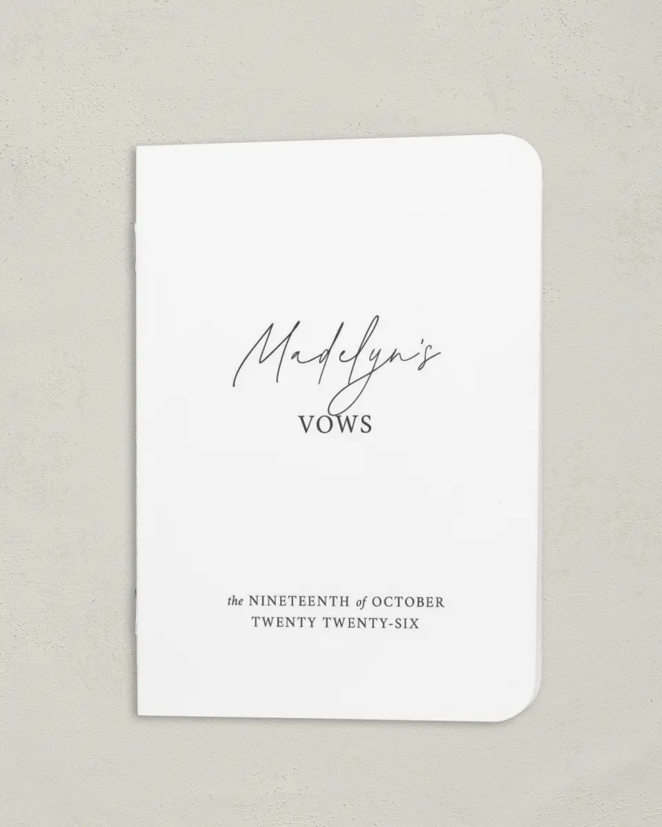 This is a 4" x 5½" Folded Bride Vow Book called The Madelyn (Bride) printed in full color