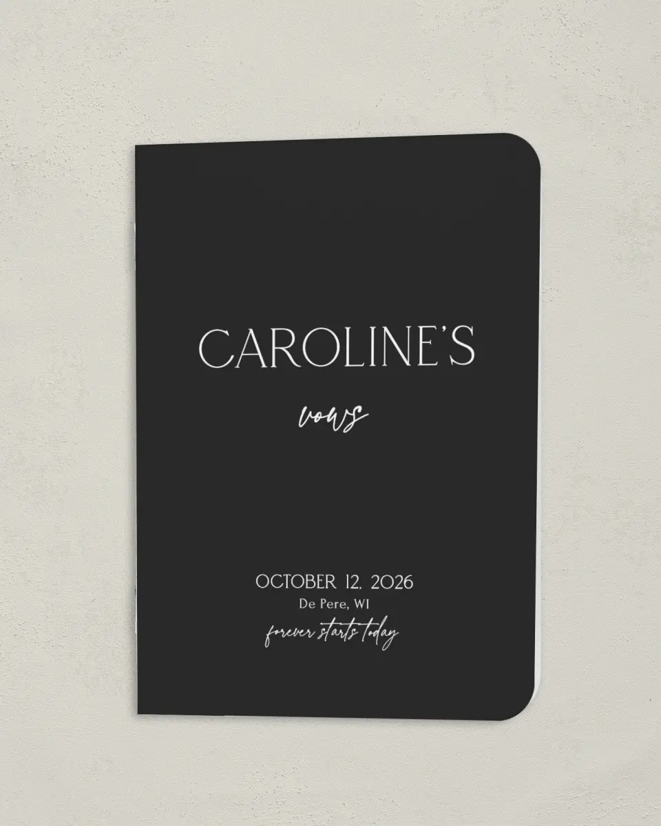 This is a 4" x 5½" Folded Bride Vow Book called The Caroline (Bride) printed in full color