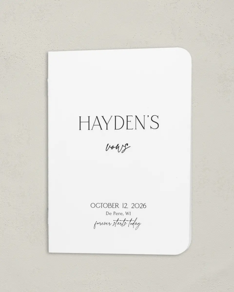 This is a 4" x 5½" Folded Groom Vow Book called The Caroline (Groom) printed in full color