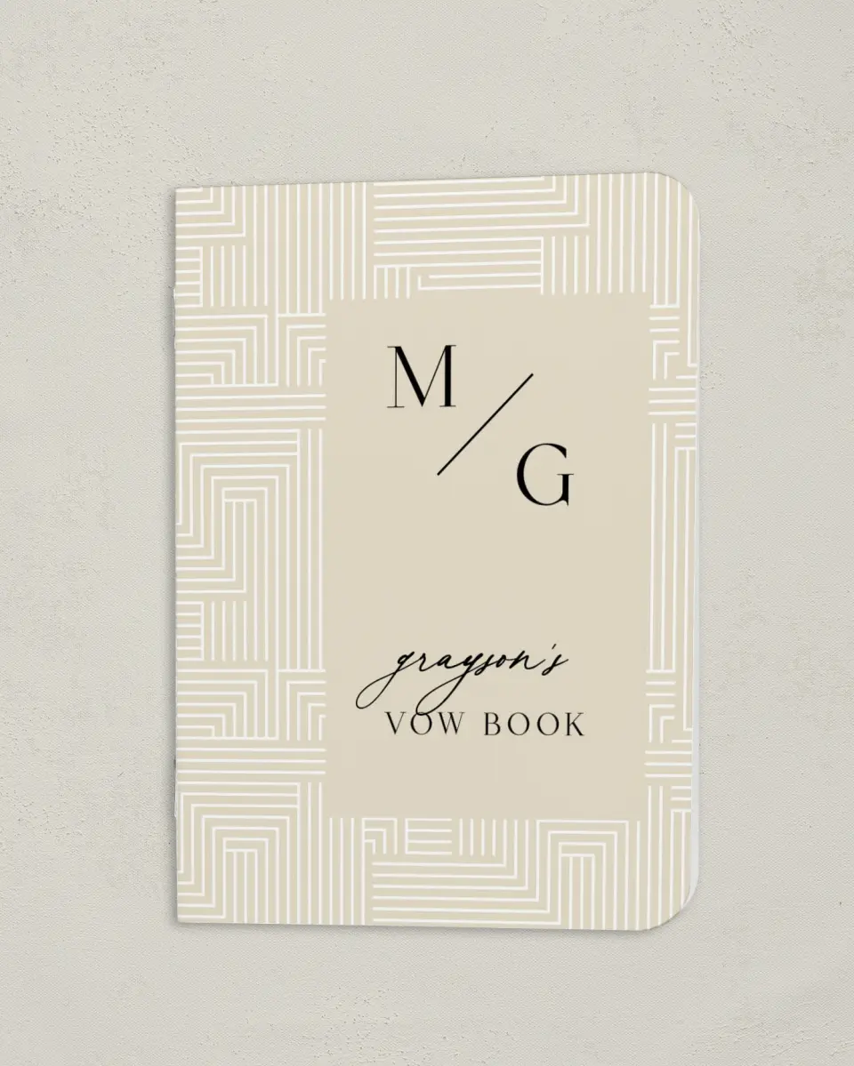 This is a 4" x 5½" Folded Bride Vow Book called Love Maze (Groom) printed in full color