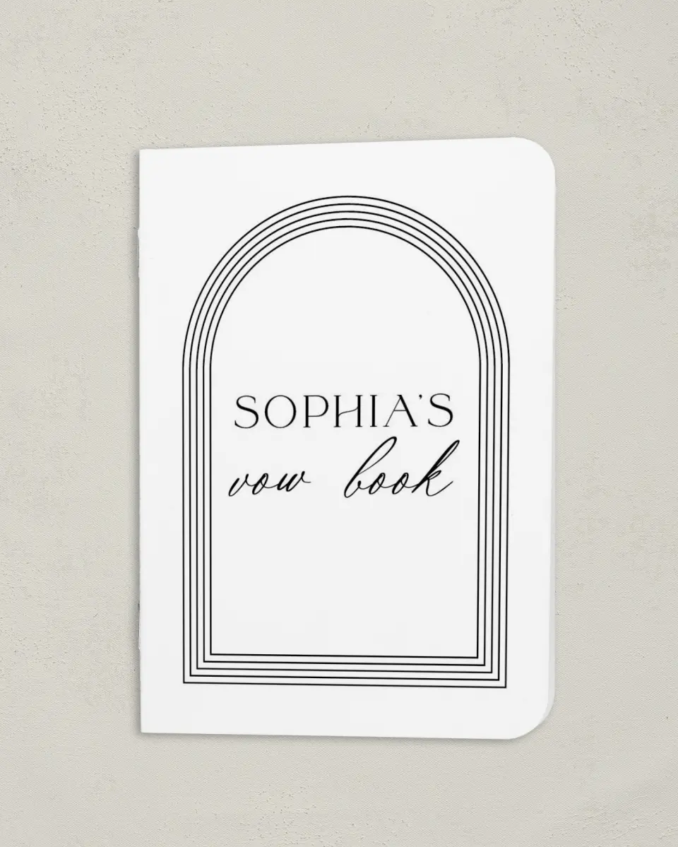 This is a 4" x 5½" Folded Bride Vow Book called Passionate Arch (Bride) printed in full color