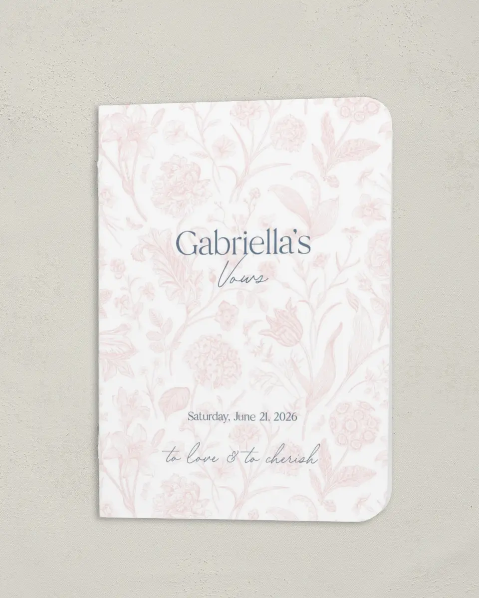 This is a 4" x 5½" Folded Bride Vow Book called The Gabriella (Bride) printed in full color