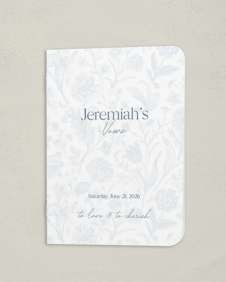 This is a 4" x 5½" Folded Groom Vow Book called The Gabriella (Groom) printed in full color