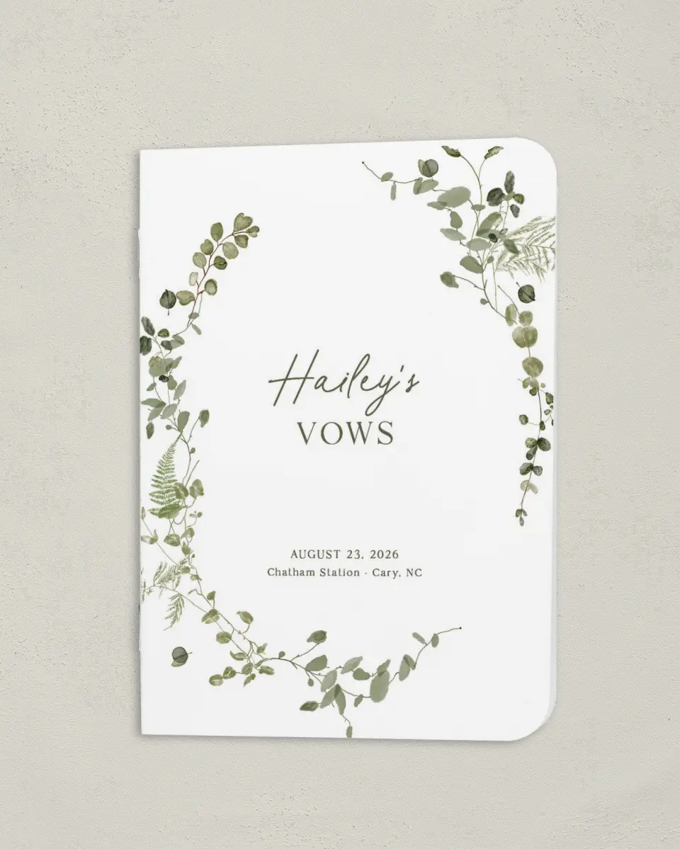 This is a 4" x 5½" Folded Bride Vow Book called The Hailey (Bride) printed in full color