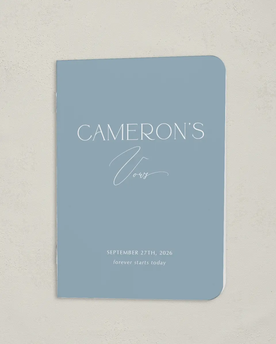 This is a 4" x 5½" Folded Groom Vow Book called The Victoria (Groom) printed in full color
