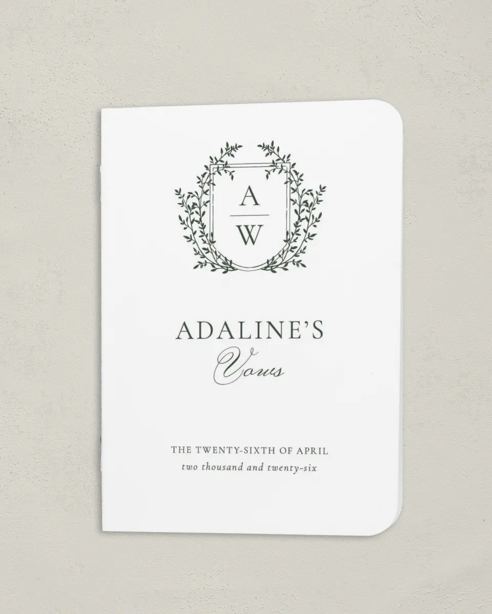 This is a 4" x 5½" Folded Bride Vow Book called The Adaline (Bride) printed in full color