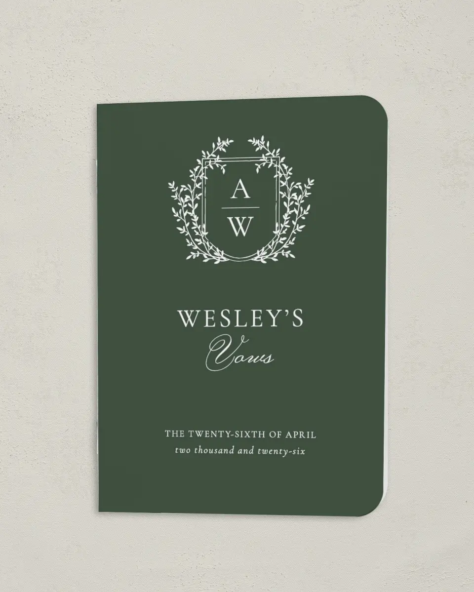 This is a 4" x 5½" Folded Groom Vow Book called The Adaline (Groom) printed in full color