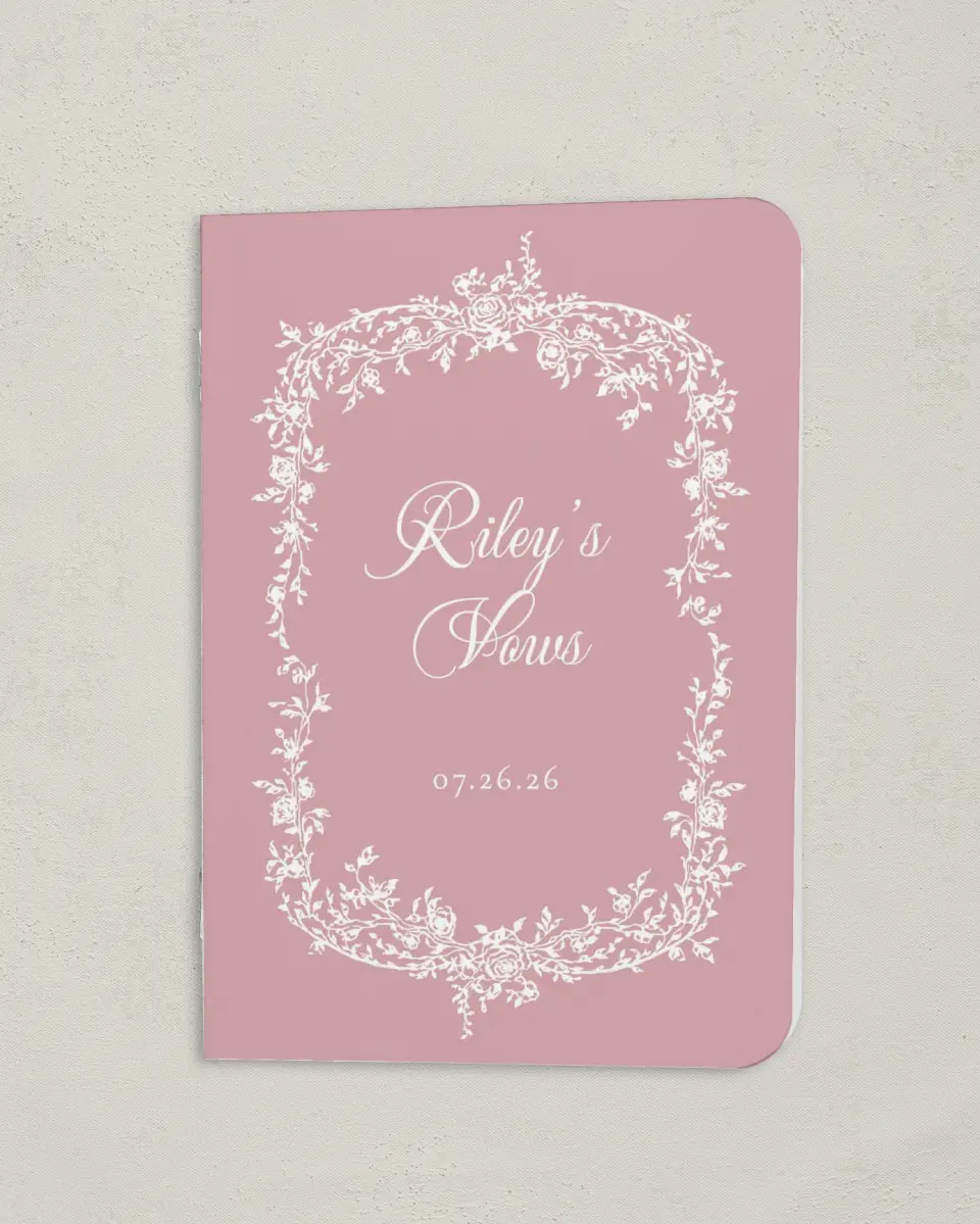 This is a 4" x 5½" Folded Bride Vow Book called Rose Vine (Bride) printed in full color