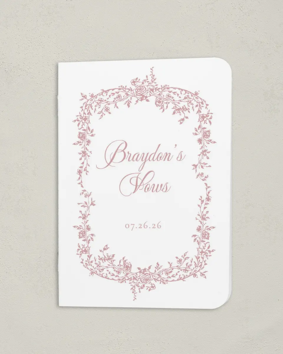 This is a 4" x 5½" Folded Groom Vow Book called Rose Vine (Groom) printed in full color