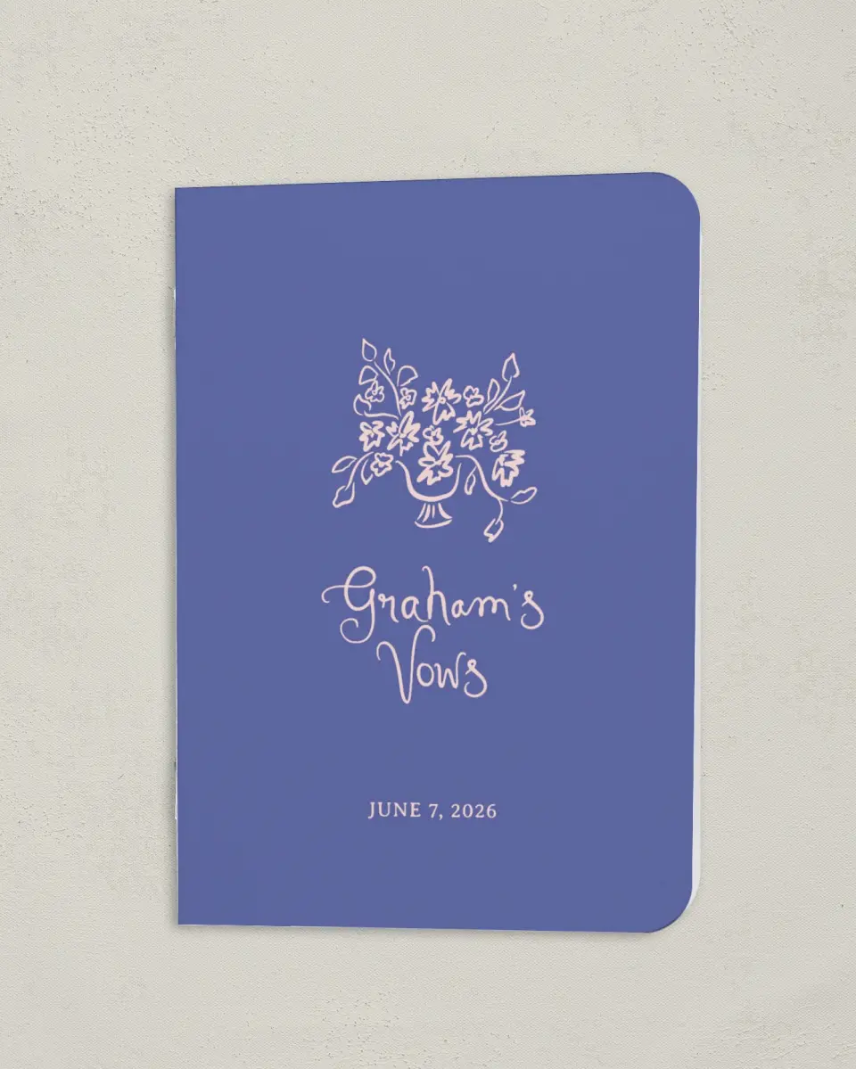 This is a 4" x 5½" Folded Groom Vow Book called Hand-Drawn Harmony (Groom) printed in full color