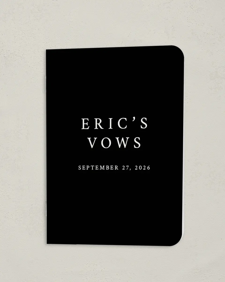 This is a 4" x 5½" Folded Groom Vow Book called Our Promise (Groom) printed in full color