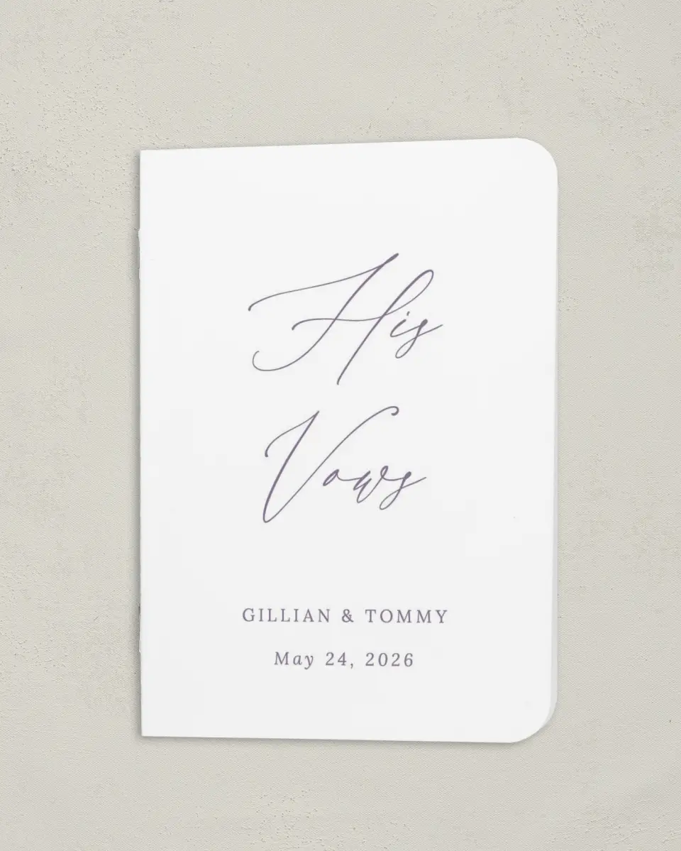 This is a 4" x 5½" Folded Groom Vow Book called Bound in Love (Groom) printed in full color