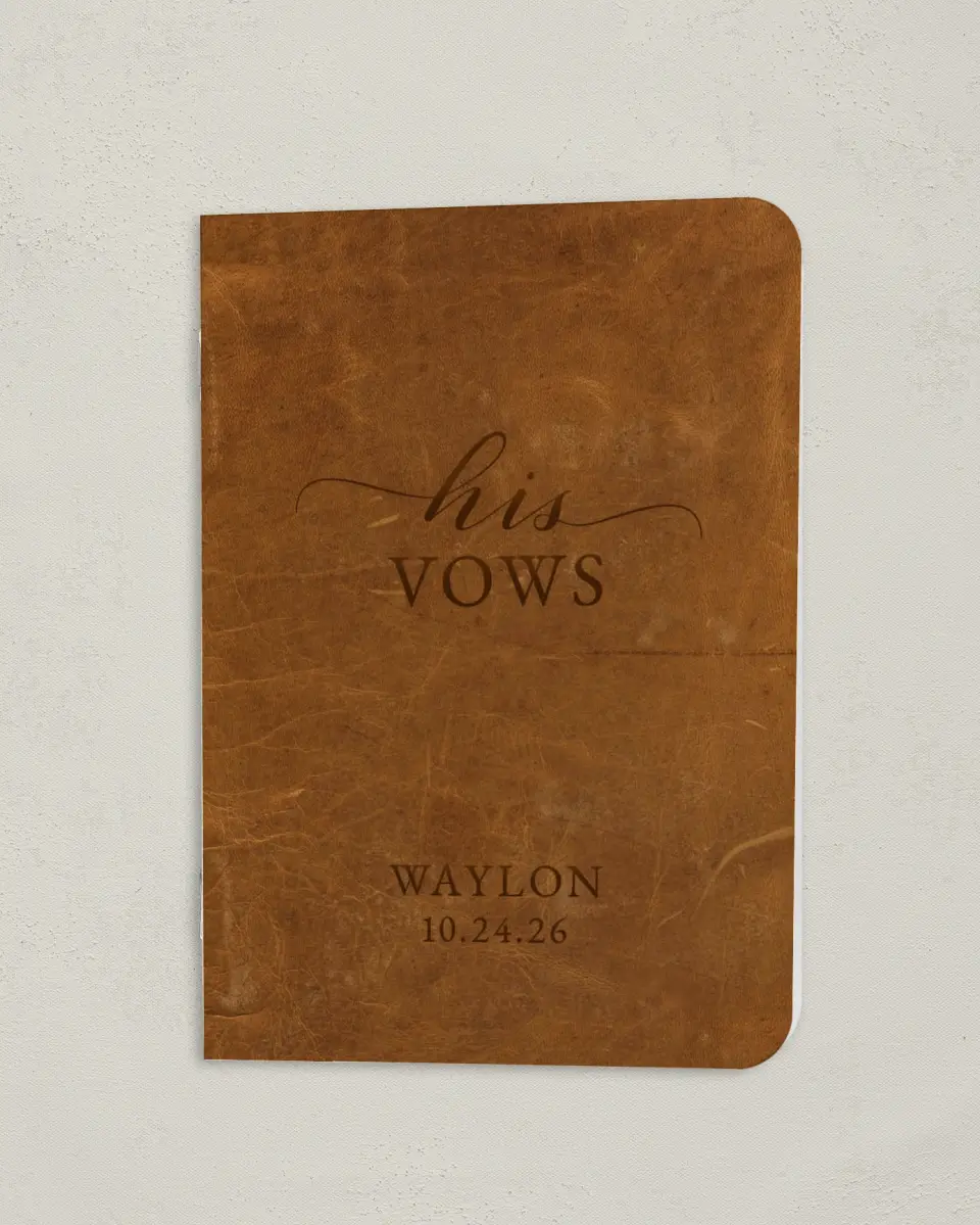 This is a 4" x 5½" Folded Groom Vow Book called Faux Bound (Groom) printed in full color