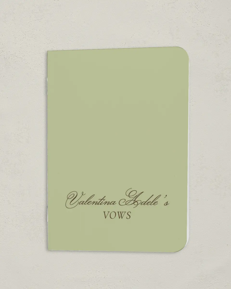 This is a 4" x 5½" Folded Bride Vow Book called Holloway (Bride) printed in full color