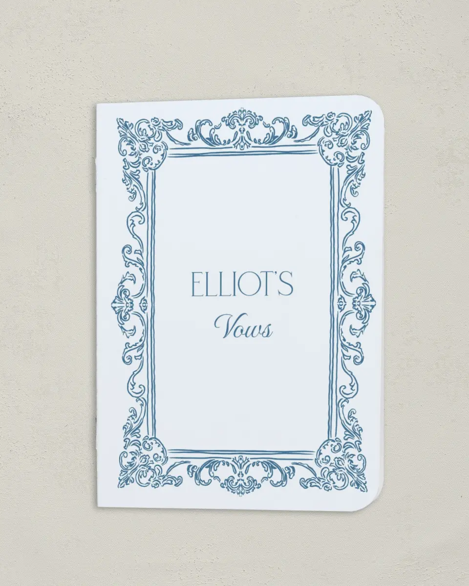 This is a 4" x 5½" Folded Bride Vow Book called Nantucket (Groom) printed in full color