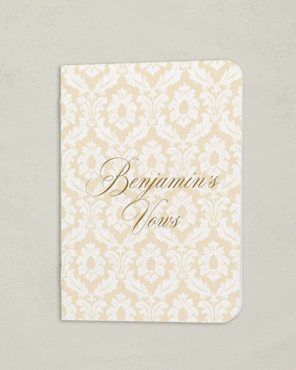 This is a 4" x 5½" Folded Bride Vow Book called Wayzata (Groom) printed in full color