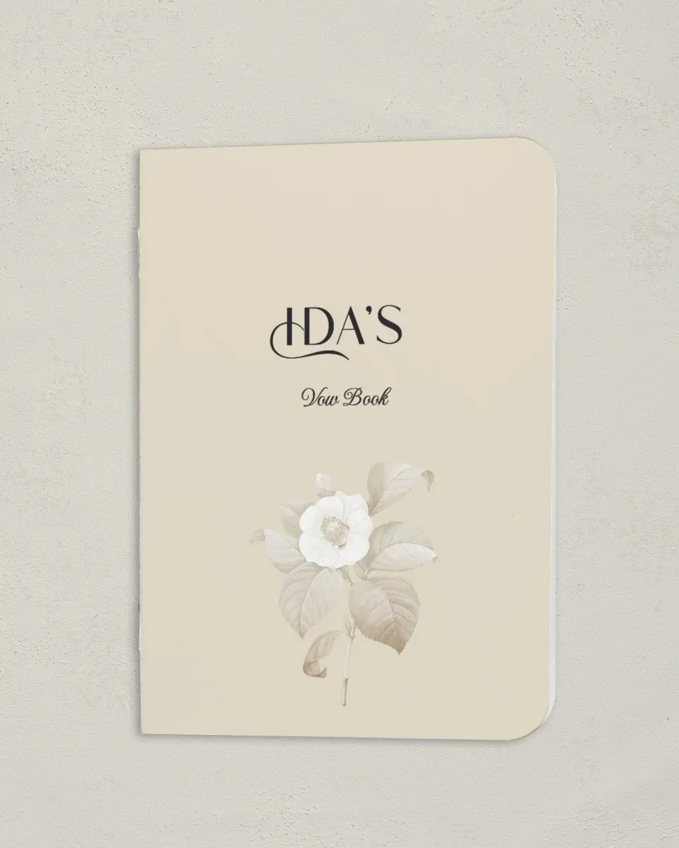 This is a 4" x 5½" Folded Bride Vow Book called Winter Wildflowers (Bride) printed in full color