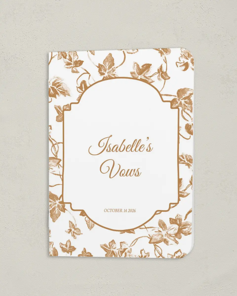 This is a 4" x 5½" Folded Bride Vow Book called Elegant Autumn (Bride) printed in full color