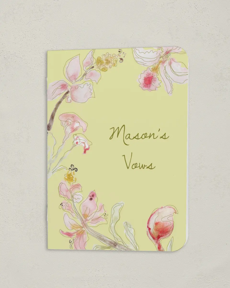 This is a 4" x 5½" Folded Bride Vow Book called Forever Bud (Groom) printed in full color
