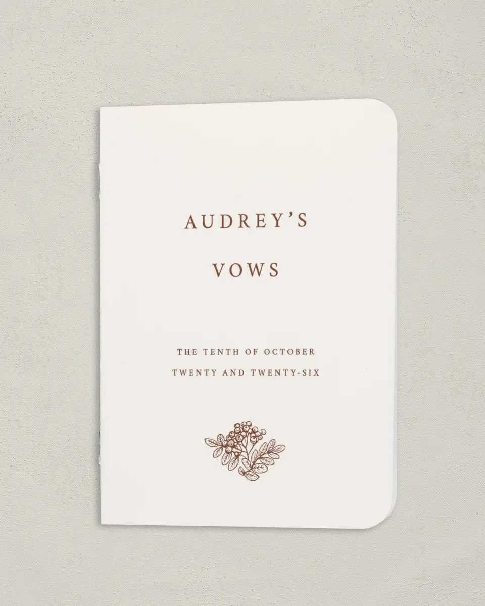 This is a 4" x 5½" Folded Bride Vow Book called Autumn Vow (Bride) printed in full color