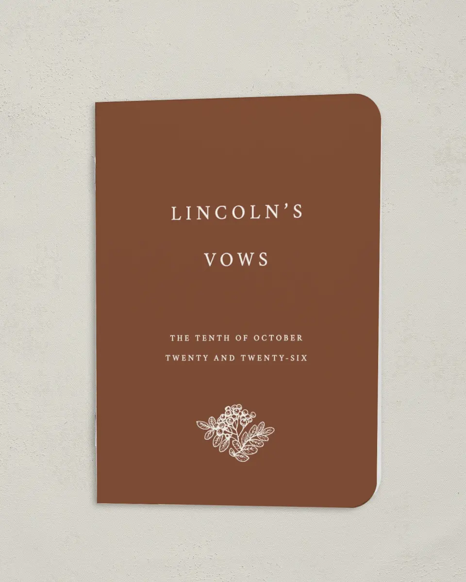 This is a 4" x 5½" Folded Bride Vow Book called Autumn Vow (Groom) printed in full color