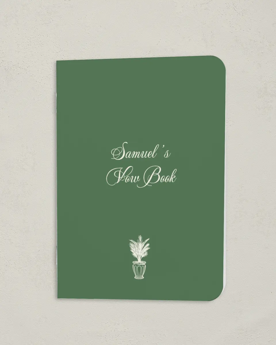 This is a 4" x 5½" Folded Bride Vow Book called Warwick (Groom) printed in full color