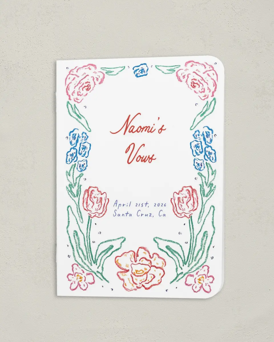 This is a 4" x 5½" Folded Bride Vow Book called Whimsy Love (Bride) printed in full color